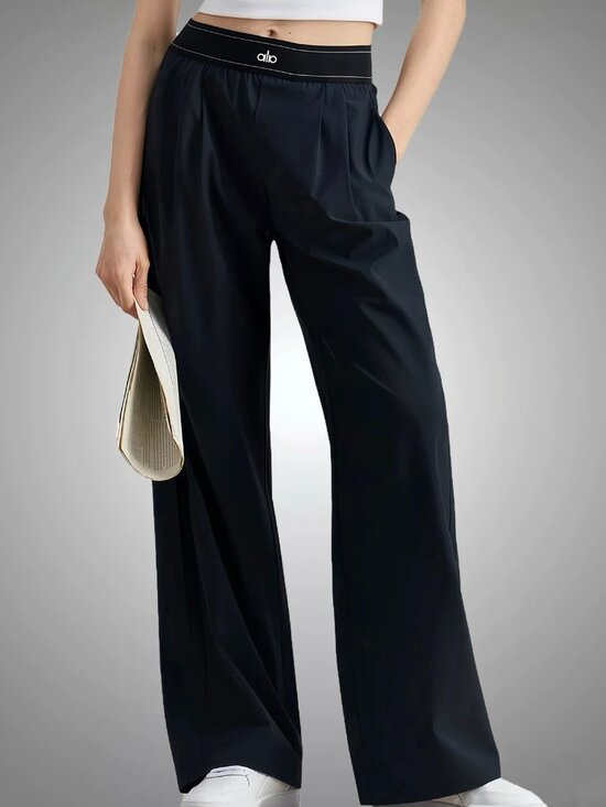 ALO Yoga Pants - Black Alo Yoga Women's Casual Wide-Leg Pants 🔅🧘Trouser，Comfort (Regular)